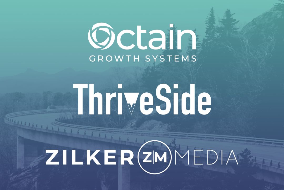 Octain, ThriveSide, and Zilker Media logos overlaid on an image of a highway bridge