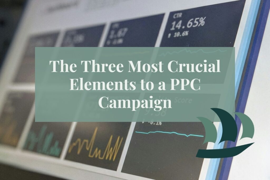 a Google Ads screen with text overlaid that reads "three crucial tips for a PPC campaign"