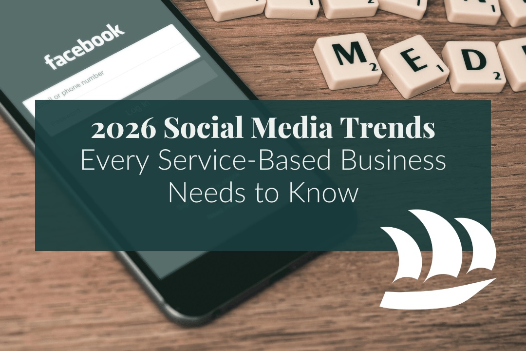 a picture of a phone with Facebook pulled up and the text "2026 social media trends" across it