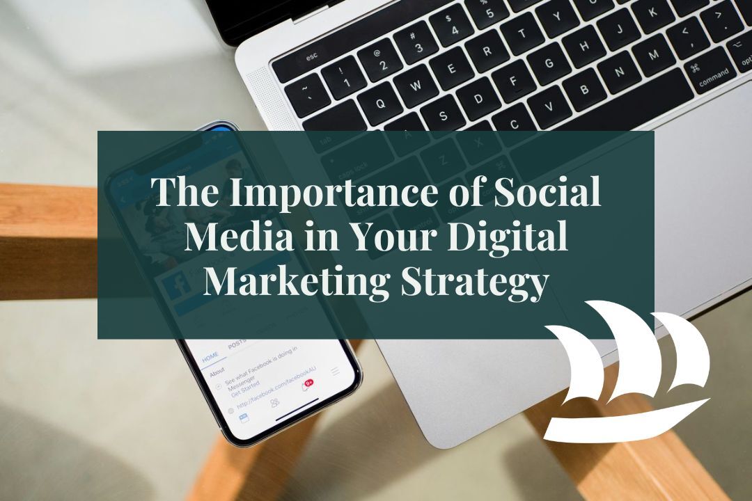 a phone with the Facebook app and overlaid text that reads "the importance of social media marketing"