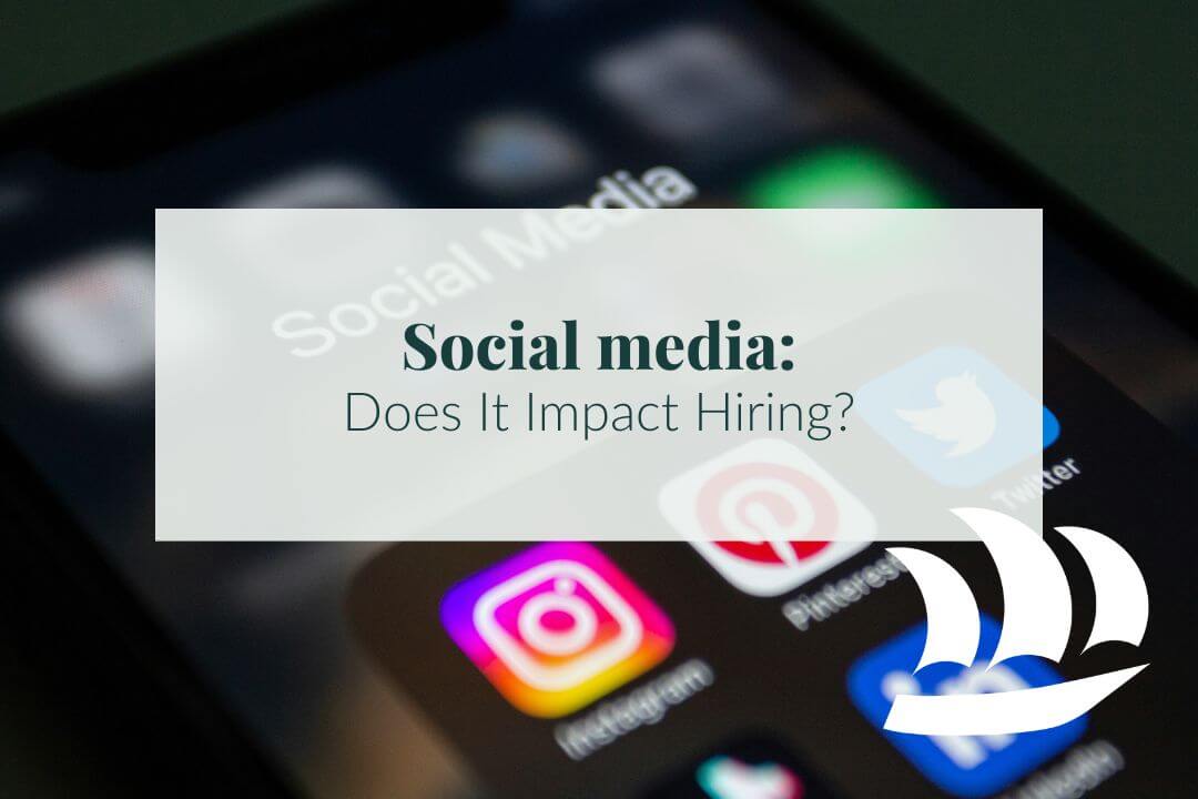 social media hiring a picture of a cell phone with a text overlay saying, "social media: does it impact hiring?"