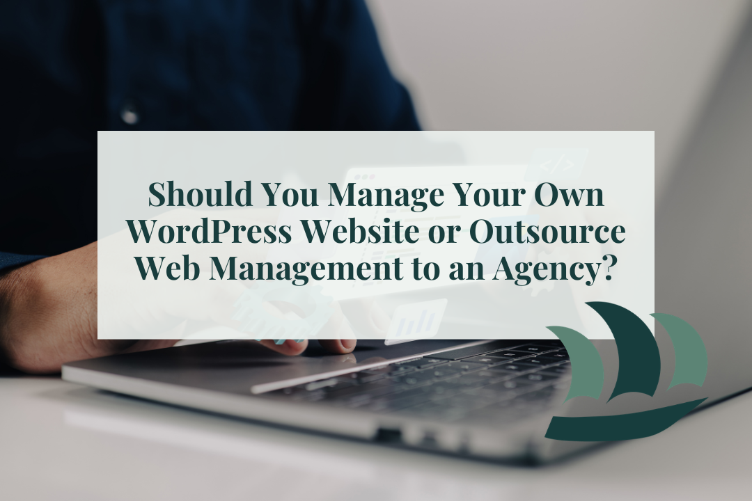 Person outsourcing web management tasks on a laptop